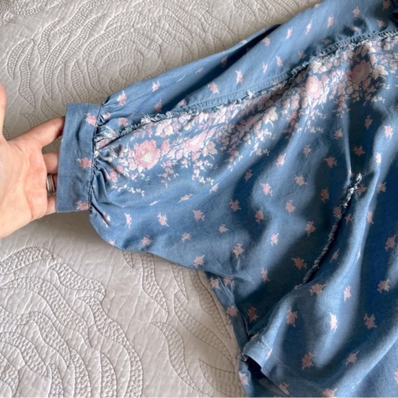 NWT - Free People - Joelle Printed Button Top - Chambray Combo - Picture 6 of 12